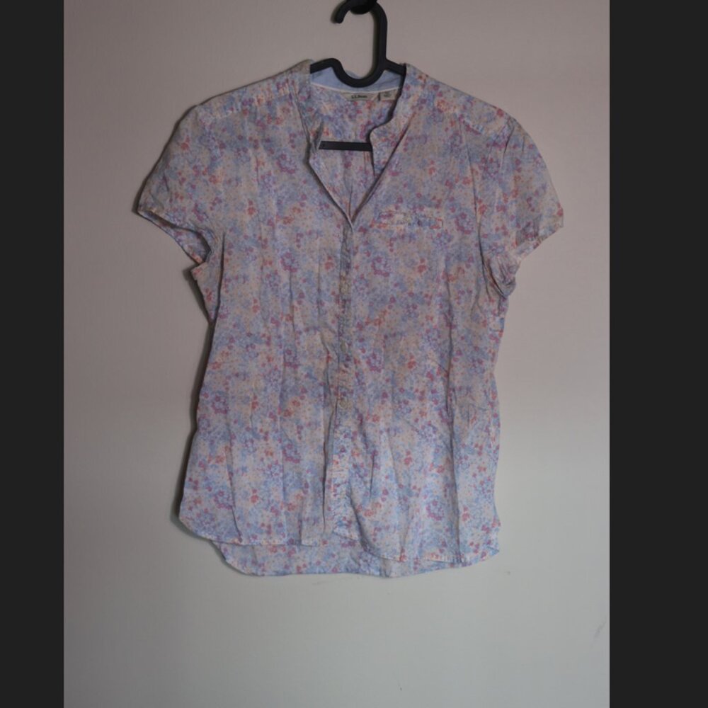 LL Bean Abstract Print Short Sleeve Cotton Top Size XS - Picture 3 of 9